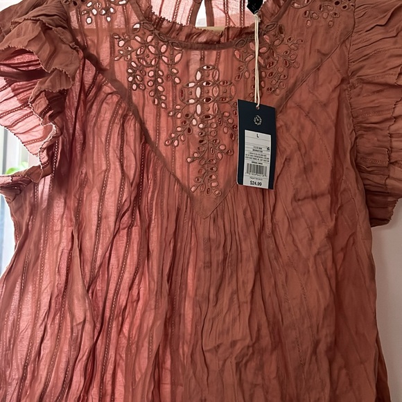 Universal Thread | L | Embroidered Ruffle Sleeve Top - Rust - Picture 2 of 6